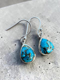 Kingman Blue Copper Turquoise Solid 925 Sterling Silver Earrings