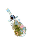 Unakite & Garnet Solid 925 Sterling Silver Pendant