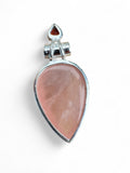 Rose Quartz & Garnet Solid 925 Sterling Silver Pendant