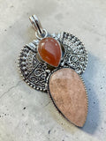 Peach Aventurine & Carnelian Silver Overlay Pendant