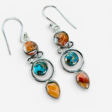 Kingman Turquoise & Spiny Oyster Solid 925 Sterling Silver Earrings
