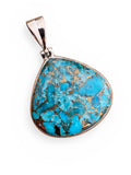 Kingman Blue Copper Turquoise Solid 925 Sterling Silver Pendant