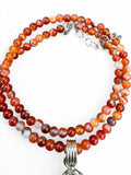 Leopardite Jasper Solid 925 Sterling Silver pendant with Carnelian beaded necklace