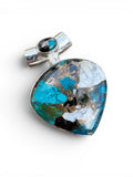 Kingman Turquoise & White Buffalo Solid 925 Sterling Silver Pendant