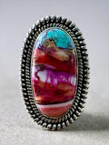 Kingman Pink Dahlia Turquoise Solid 925 Sterling Silver Ring 6