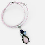 Pink Opal, Amethyst, Moonstone & Pearl Solid 925 Sterling Silver Pendant Necklace