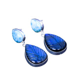 Hand-Carved Labradorite & Larimar Solid 925 Sterling Silver Earrings