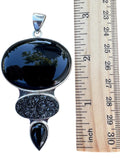 Black Onyx & Druzy Solid 925 Sterling Silver Pendant