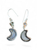 Rainbow Moonstone Moon/Star Solid 925 Sterling Silver Earrings