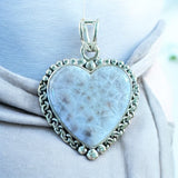 HEART Natrolite Pink Larimar Solid 925 Sterling Silver Pendant