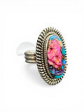 Kingman Pink Dahlia Turquoise Solid 925 Sterling Silver Ring 6