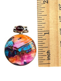 Kingman Pink Dahlia Turquoise & Garnet Solid 925 Sterling Silver Pendant (Copy)