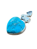 Arizona Turquoise Heart & Blue Topaz Solid 925 Sterling Silver Pendant