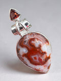 Crazy Lace Agate & Garnet Solid 925 Sterling Silver Pendant