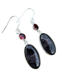 Hypersthene & Garnet Solid 925 Sterling Silver Earrings