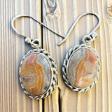 Crazy Lace Agate oval Solid 925 Sterling Silver Earrings