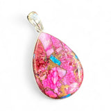 Kingman Pink Dahlia Turquoise Solid 925 Sterling Silver Pendant