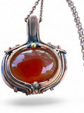 Carnelian Copper wrapped Pendant with chain 22”