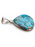 Kingman Blue Copper Turquoise Solid 925 Sterling Silver Pendant
