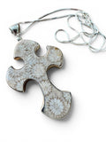 Flower Coral Cross Solid 925 Sterling Silver Statement Pendant with 18” Chain