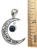Crescent Moon Labradorite Solid 925 Sterling Silver Pendant