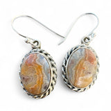 Crazy Lace Agate oval Solid 925 Sterling Silver Earrings
