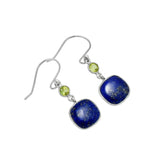 Blue Lapis & Peridot Solid 925 Sterling Silver Earrings