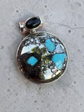 Kingman Turquoise with Pyrite Solid 925 Sterling Silver Pendant