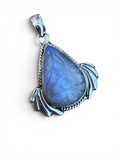 Carved Rainbow Moonstone Solid 925 Sterling Silver Pendant