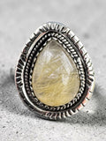 Gold Rutilated Quartz Solid 925 Sterling Silver Ring 9.5