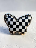 Butterfly Checkerboard Solid 925 Sterling Silver Ring 9.5