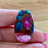 Pink Dahlia Turquoise Solid 925 Sterling Silver Ring 9.5