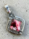 Kingman Red Rose Dahlia Solid 925 Sterling Silver Pendant