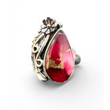 Kingman Red Rose Dahlia Solid 925 Sterling Silver Ring 7.5