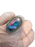 Kingman Pink Dahlia Turquoise Solid 925 Sterling Silver Ring – Size 6