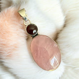 Rose Quartz & Garnet Solid 925 Sterling Silver Pendant