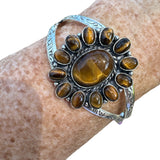 Tiger Eye Flower Solid 925 Sterling Silver Cuff Bracelet