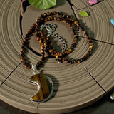Crescent Moon Tiger Eye Solid 925 Sterling Silver Pendant Necklace