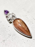 Golden Sunstone & Amethyst Solid 925 Sterling Silver Pendant