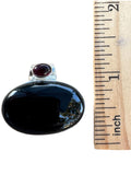 Black Onyx & Garnet Solid 925 Sterling Silver Pendant