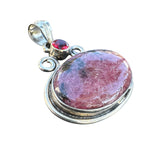 Rhodonite & Garnet Solid 925 Sterling Silver Pendant