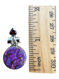 Purple Mojave Turquoise & Garnet Solid 925 Sterling Silver  Pendant