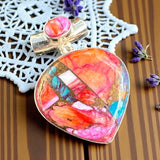 Kingman Pink Dahlia Turquoise Solid 925 Sterling Silver Pendant