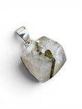 Rough Green Tourmaline in Quartz Solid 925 Sterling Silver Pendant