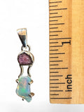 Ethiopian Opal & Pink Tourmaline Solid 925 Sterling Silver Pendant
