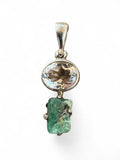 Emerald & White Topaz Solid 925 Sterling Silver Pendant