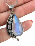 Rainbow Moonstone Solid 925 Sterling Silver Pendant with 18 inch chain necklace