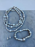 Freshwater Pearl Necklace Bracelet Earrings Set - gray