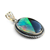 Aurora Opal & Black Onyx Solid 925 Sterling Silver Pendant