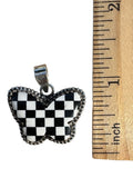 Butterfly Checkerboard Solid 925 Sterling Silver Pendant